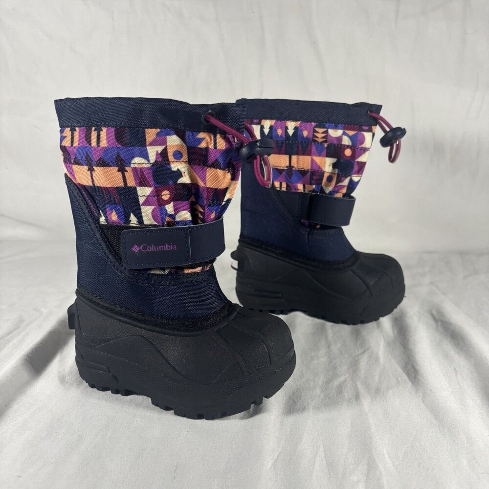 Columbia Youth Winter Snow Boots Kids Size 7 Geometric Pattern Waterproof